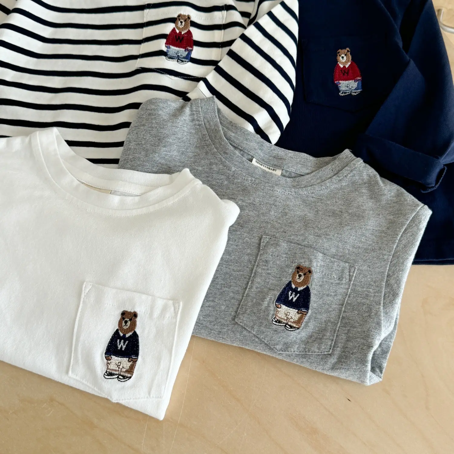 Children Long Sleeve T-Shirt Gray Bear Print Cross Border — feature 17