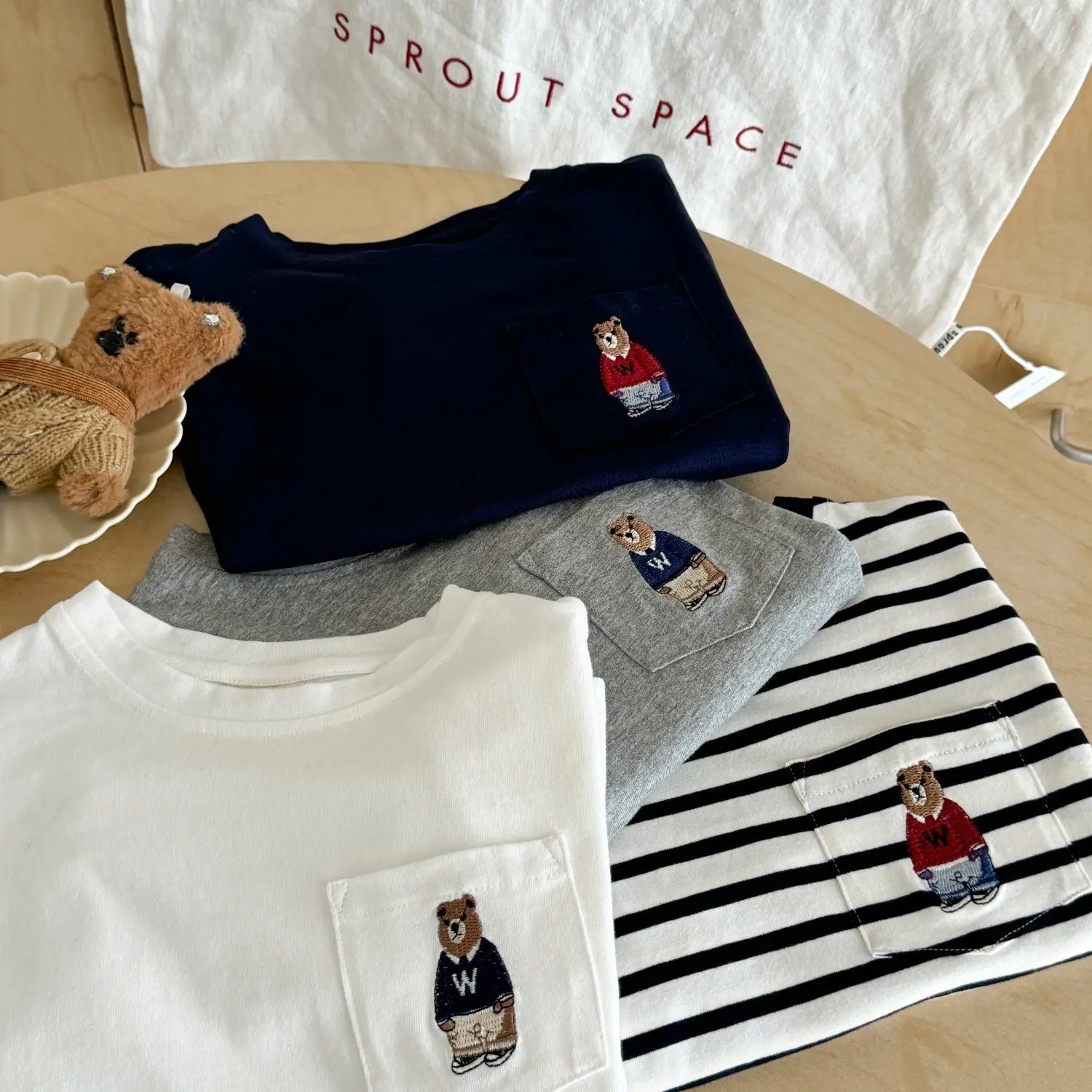 Children Long Sleeve T-Shirt Gray Bear Print Cross Border — feature 19