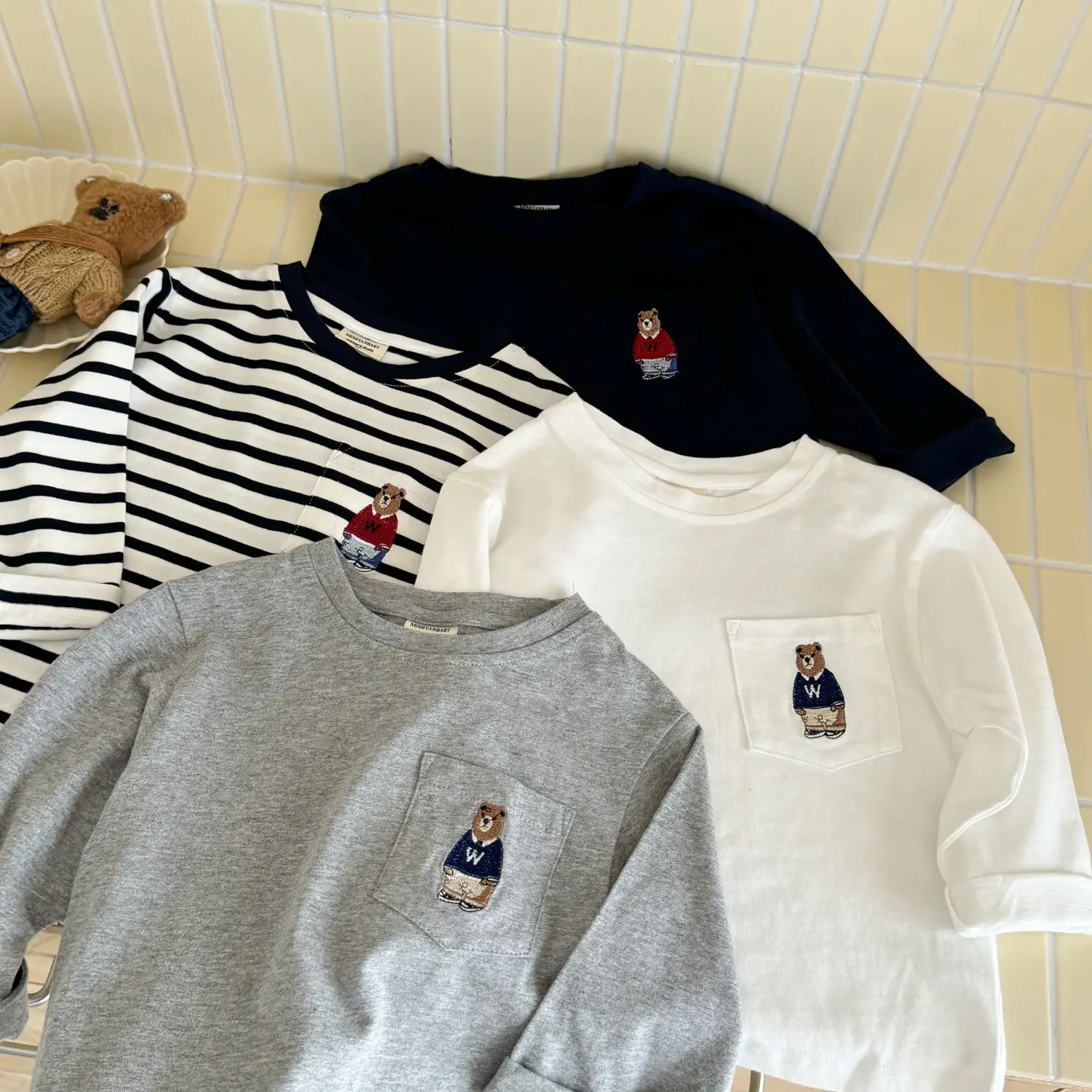 Children Long Sleeve T-Shirt Gray Bear Print Cross Border — feature 20
