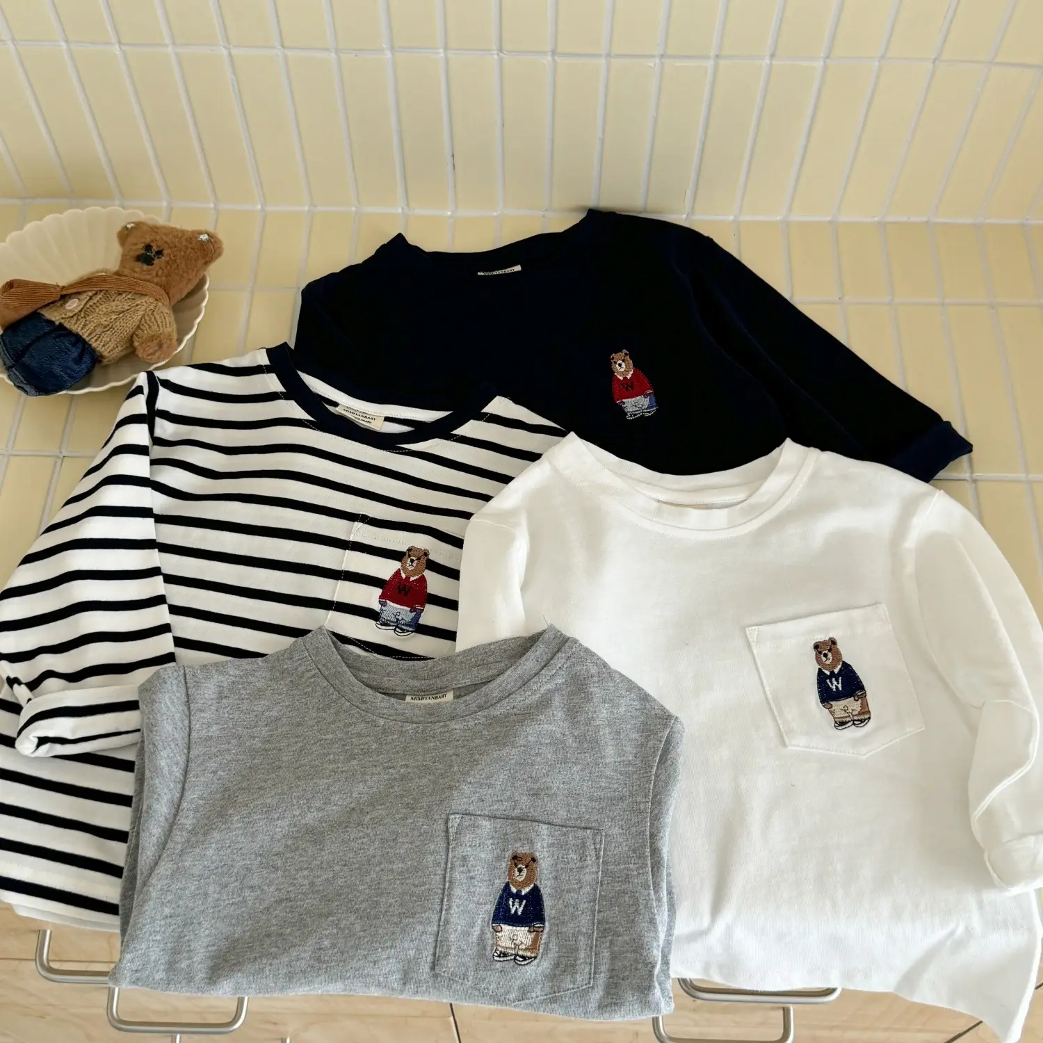 Children Long Sleeve T-Shirt Gray Bear Print Cross Border — feature 21