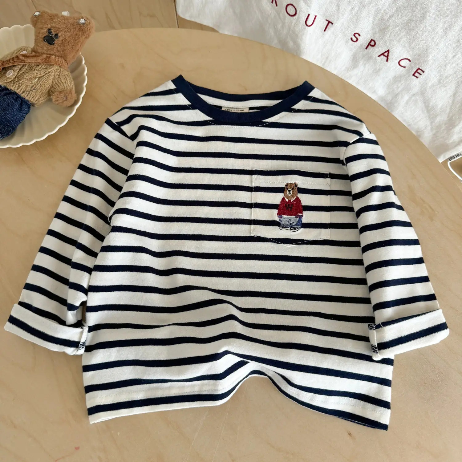 Children Long Sleeve T-Shirt Gray Bear Print Cross Border - Image 2