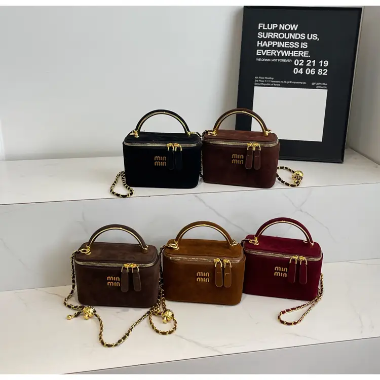Women's Brown Suede Crossbody Bag with Gold Handle — feature 14