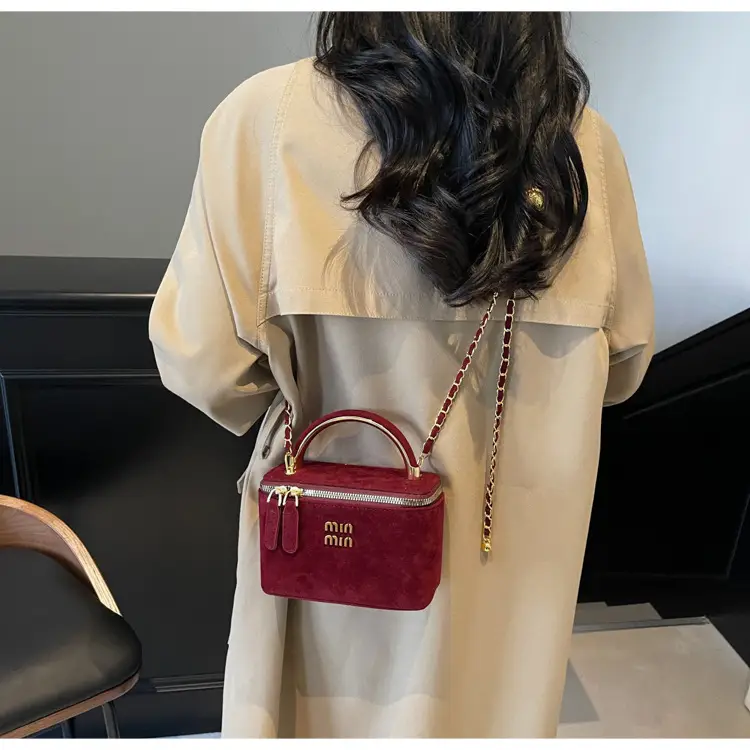 Women's Brown Suede Crossbody Bag with Gold Handle — feature 18