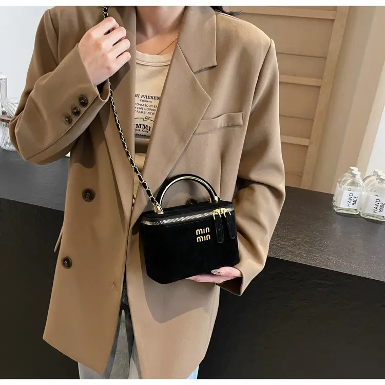 Women's Brown Suede Crossbody Bag with Gold Handle — feature 24