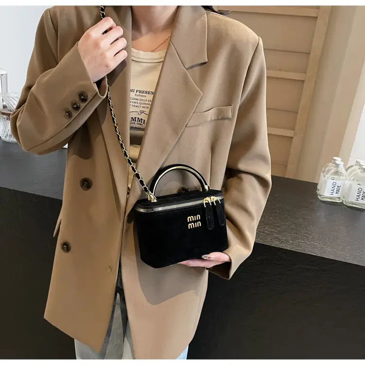 Women's Brown Suede Crossbody Bag with Gold Handle — feature 25