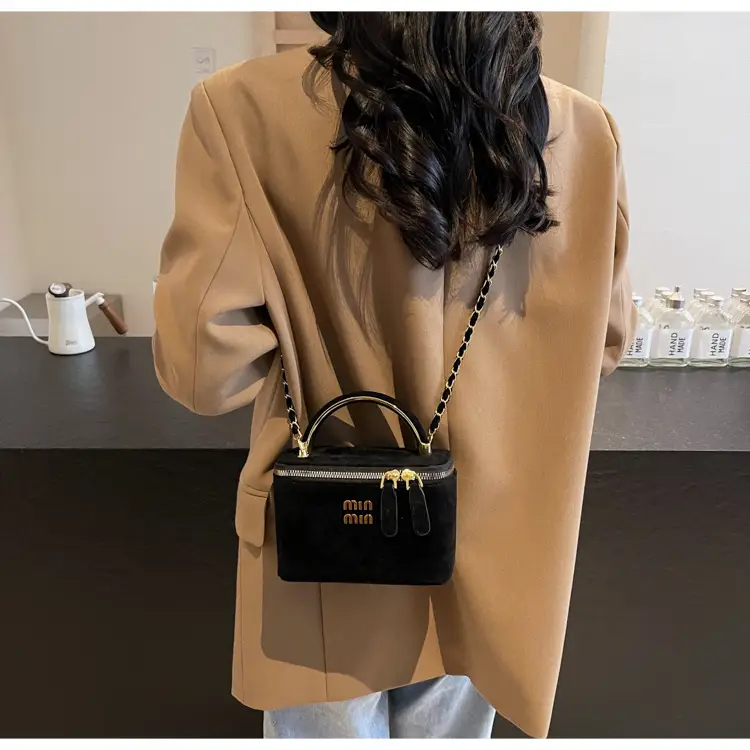 Women's Brown Suede Crossbody Bag with Gold Handle — feature 26