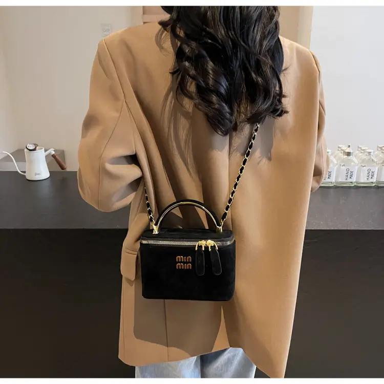 Women's Brown Suede Crossbody Bag with Gold Handle — feature 27