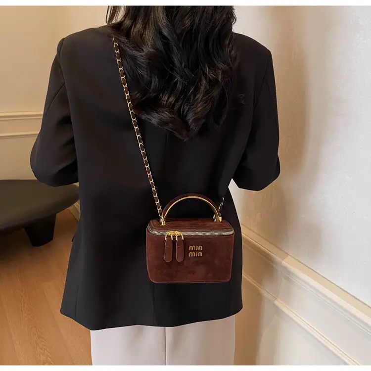 Women's Brown Suede Crossbody Bag with Gold Handle — feature 31