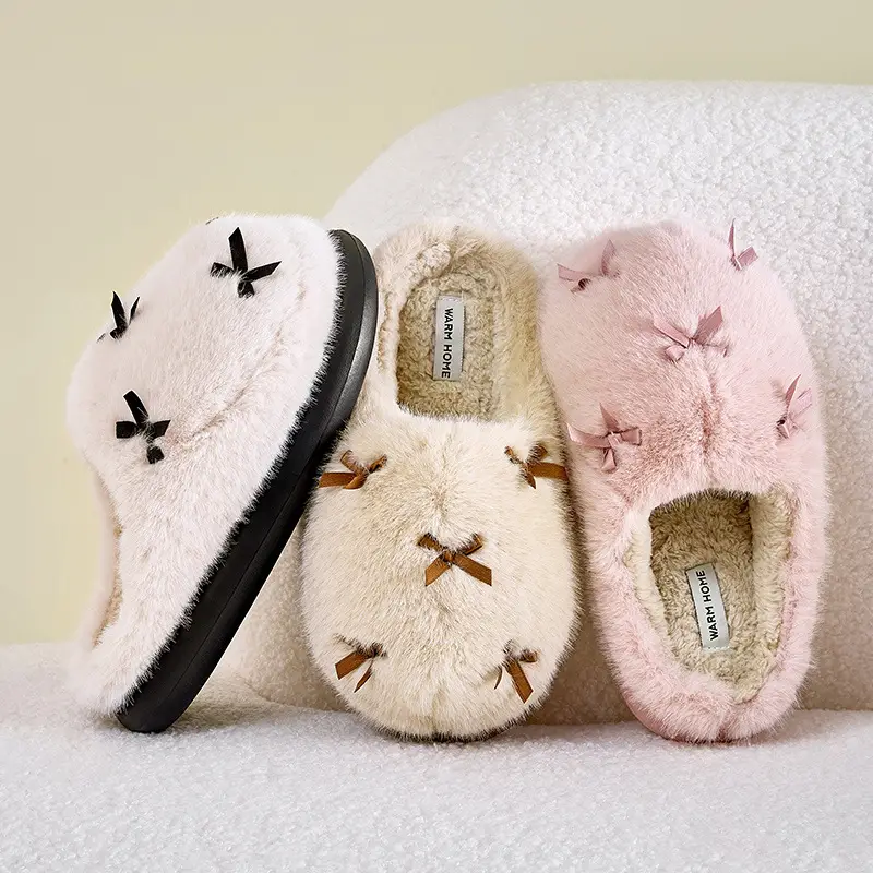 Winter Furry Slippers for Women Warm Fleece Lined