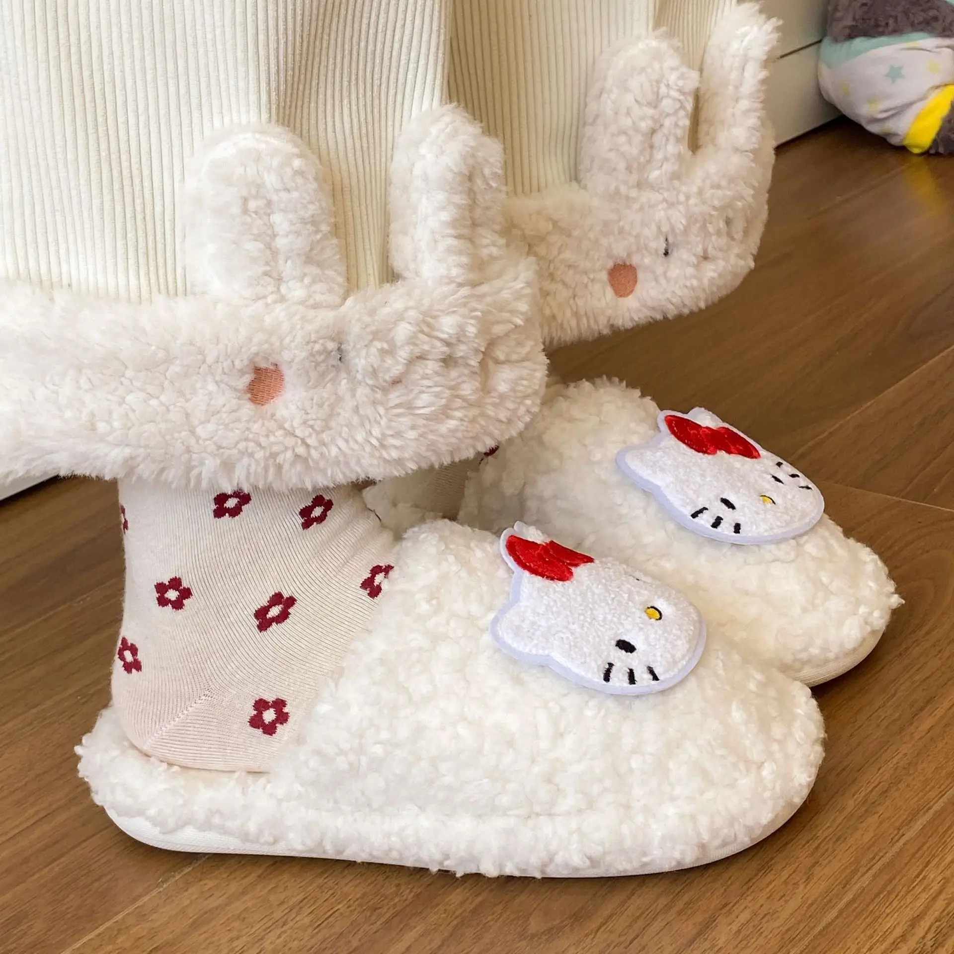 Hello Kitty Cotton Slippers Pink Warm Indoor Wear - Image 5