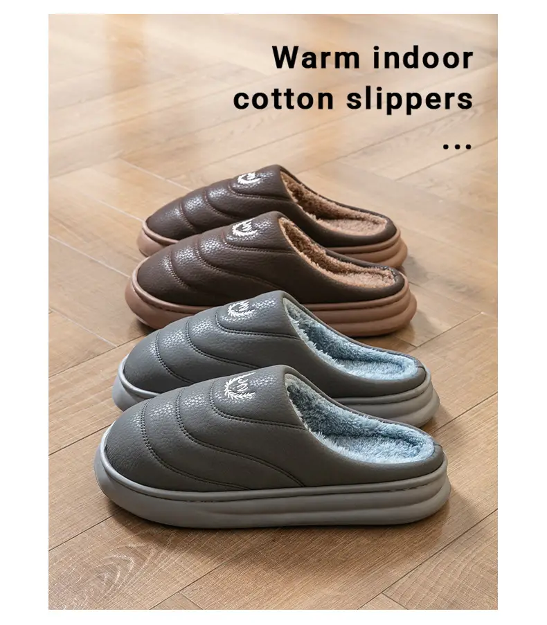 Winter Warm Cotton Slippers for Men Brown — feature 13