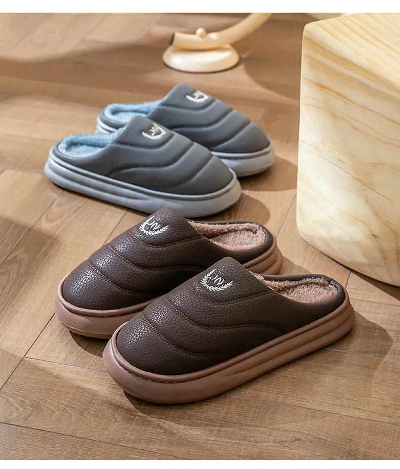Winter Warm Cotton Slippers for Men Brown — feature 15