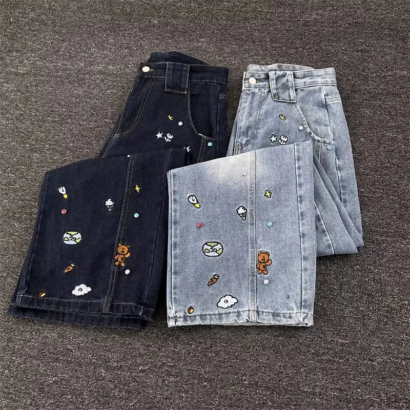Dark Blue Embroidered Jeans Light Blue Embroidered Pants Set