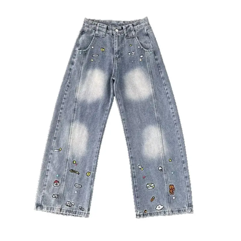 Dark Blue Embroidered Jeans Light Blue Embroidered Pants Set