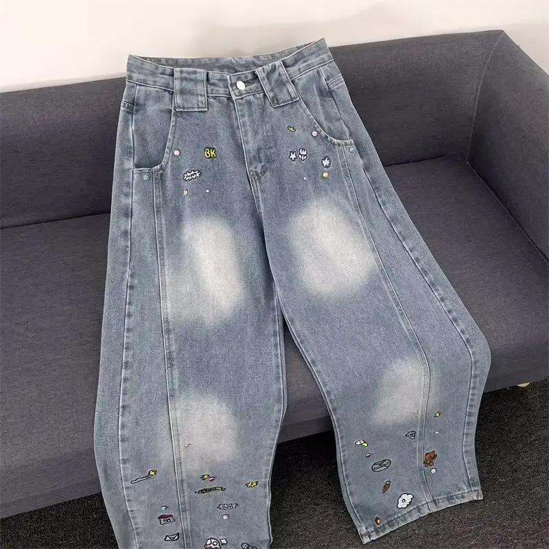 Dark Blue Embroidered Jeans Light Blue Embroidered Pants Set — feature 16
