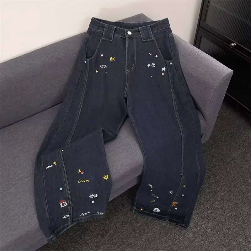 Dark Blue Embroidered Jeans Light Blue Embroidered Pants Set — feature 18