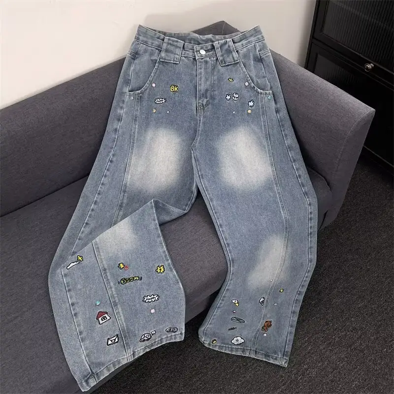 Dark Blue Embroidered Jeans Light Blue Embroidered Pants Set — feature 21