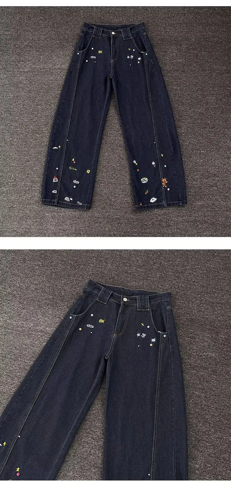 Dark Blue Embroidered Jeans Light Blue Embroidered Pants Set — feature 22