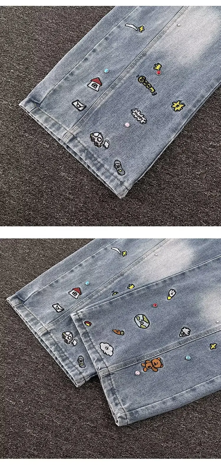 Dark Blue Embroidered Jeans Light Blue Embroidered Pants Set — feature 25