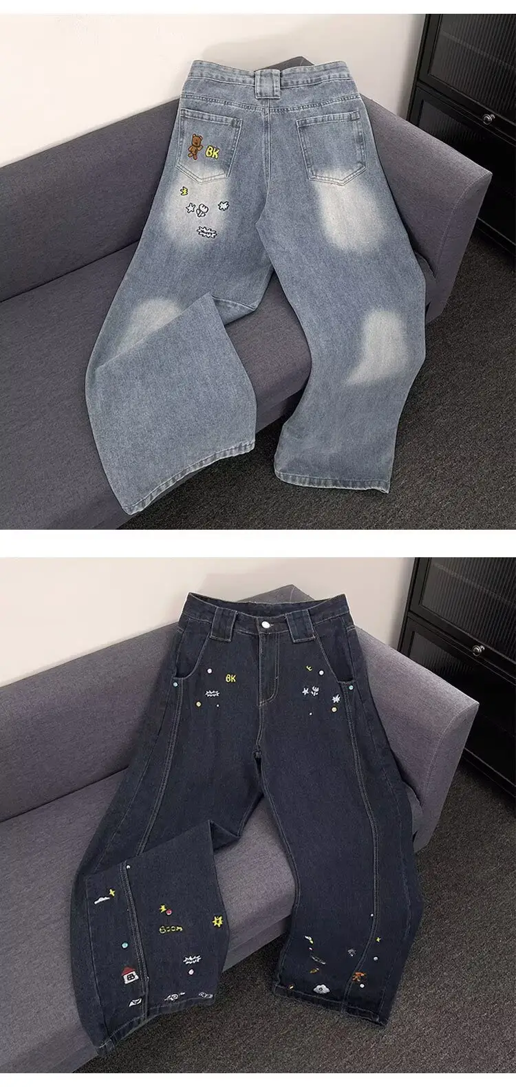 Dark Blue Embroidered Jeans Light Blue Embroidered Pants Set — feature 28