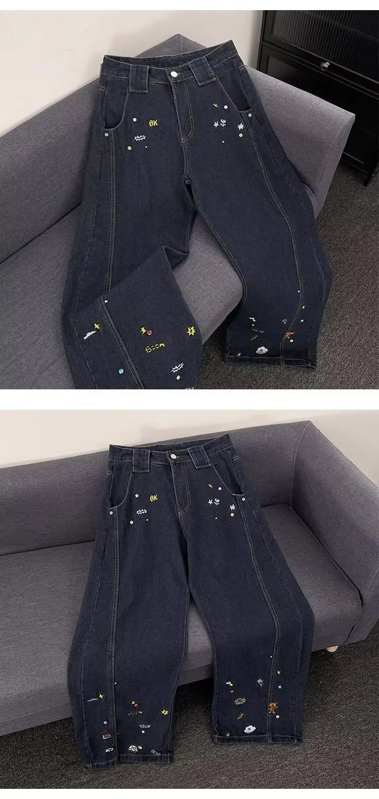 Dark Blue Embroidered Jeans Light Blue Embroidered Pants Set — feature 29