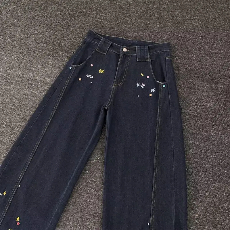Dark Blue Embroidered Jeans Light Blue Embroidered Pants Set — feature 7