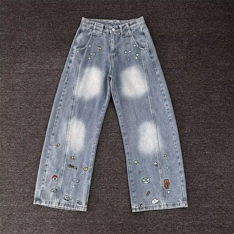 Dark Blue Embroidered Jeans Light Blue Embroidered Pants Set — feature 8