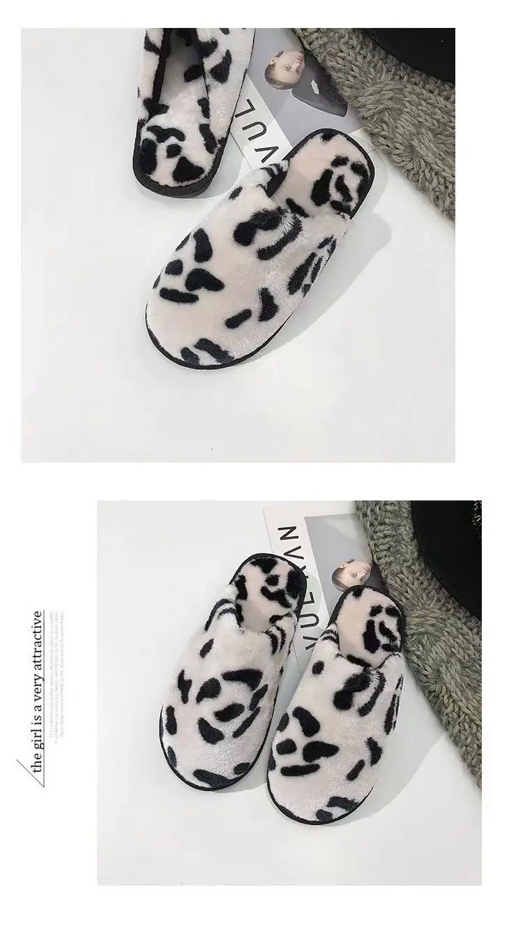 Men's Korean-Style Leopard Print Plush Thickened Warm Fashion Home Bedroom Flat Non-Slip Autumn and Winter Couple Cotton Slippers — feature 13