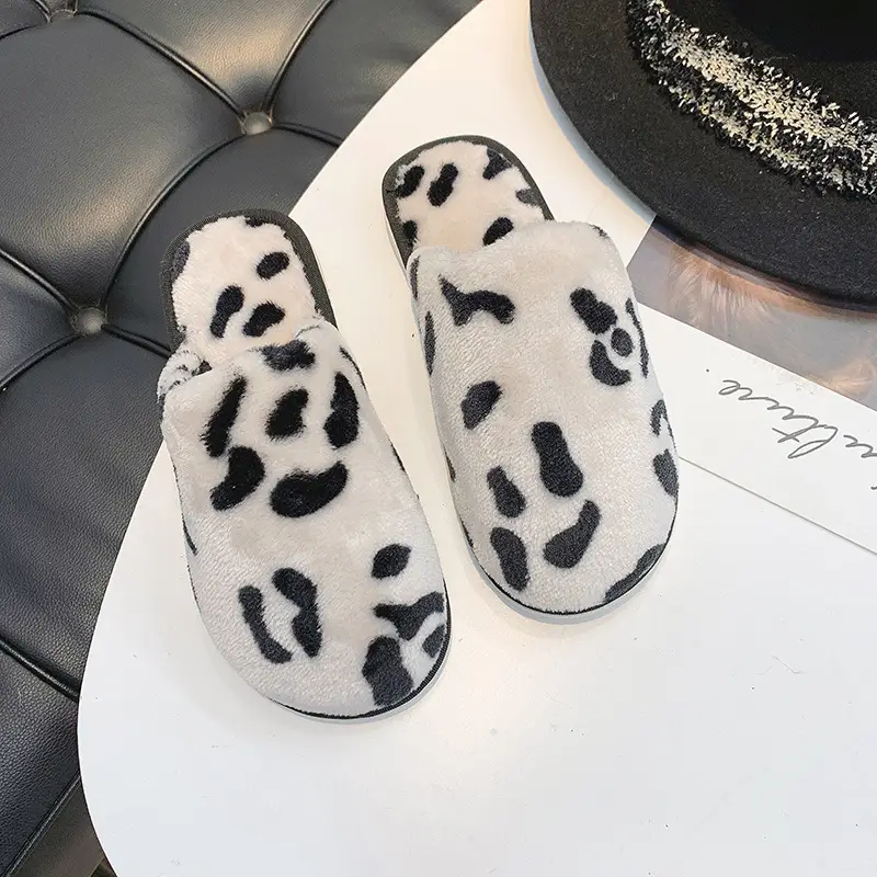 Men's Korean-Style Leopard Print Plush Thickened Warm Fashion Home Bedroom Flat Non-Slip Autumn and Winter Couple Cotton Slippers - Image 3