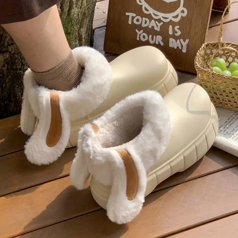 Women Fleece Lined Rain Boots Rabbit Ear Winter Slippers - Image 8