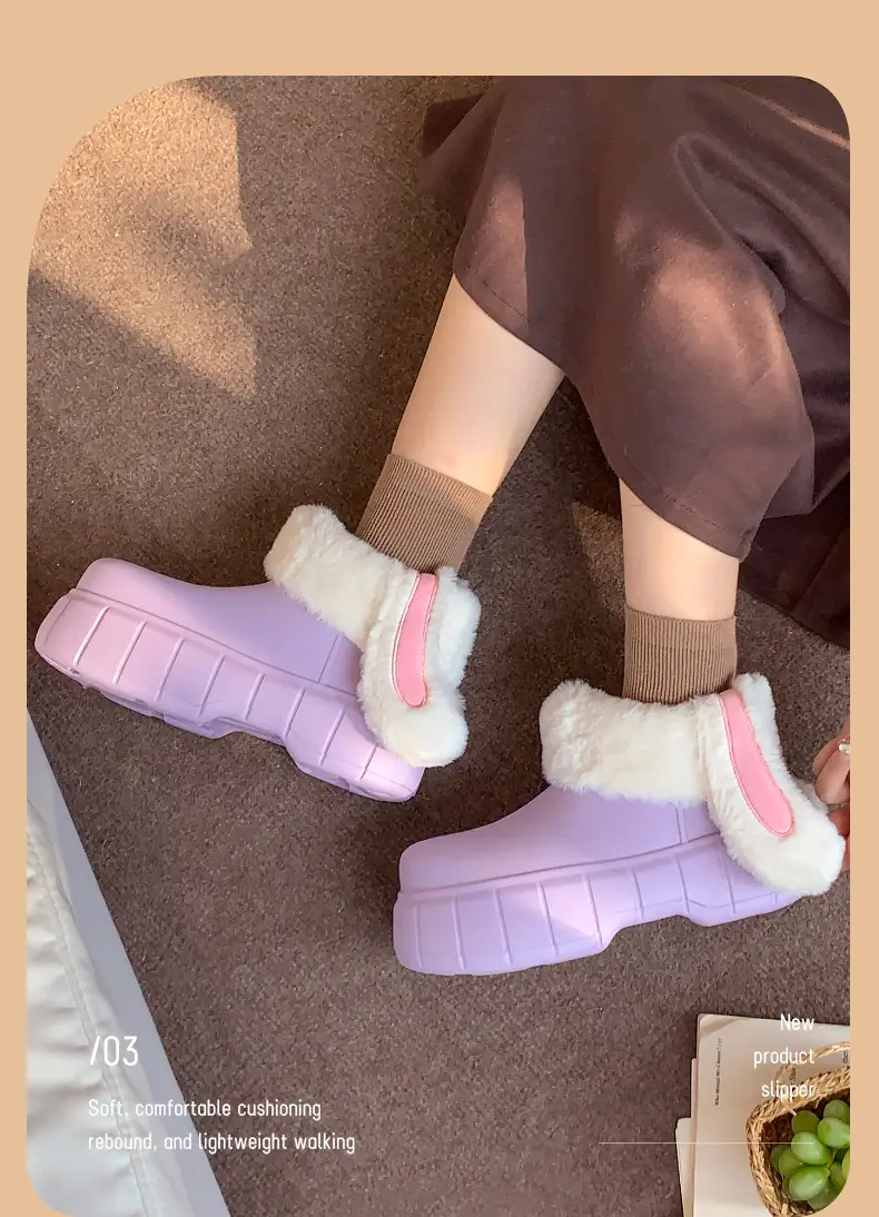 Women Fleece Lined Rain Boots Rabbit Ear Winter Slippers — feature 14