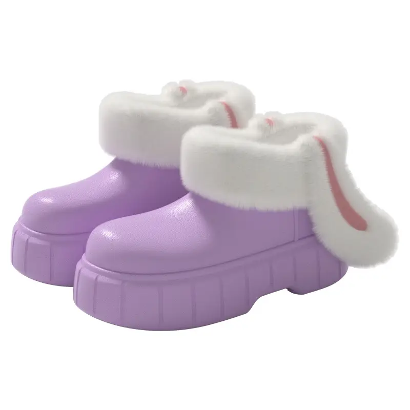 Women Fleece Lined Rain Boots Rabbit Ear Winter Slippers - Image 4