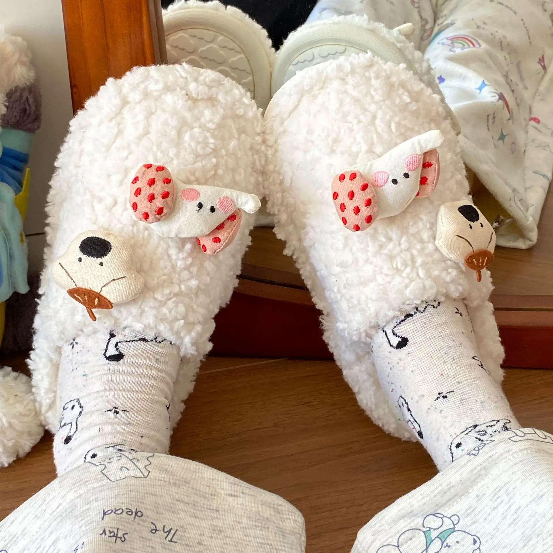 Cute Cartoon Furry Cotton Slippers for Women - Image 5