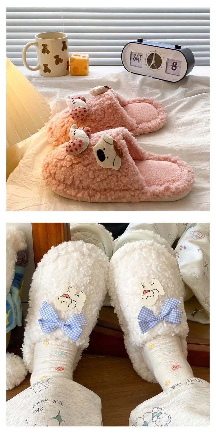 Cute Cartoon Furry Cotton Slippers for Women — feature 14