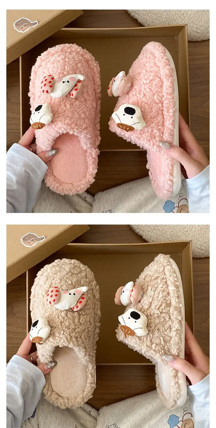 Cute Cartoon Furry Cotton Slippers for Women — feature 16