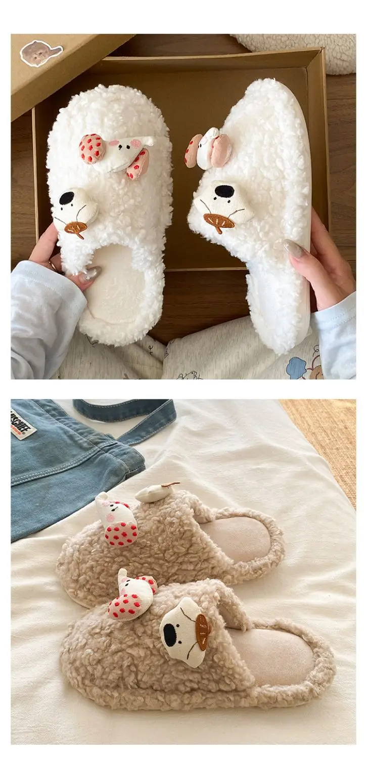 Cute Cartoon Furry Cotton Slippers for Women — feature 17