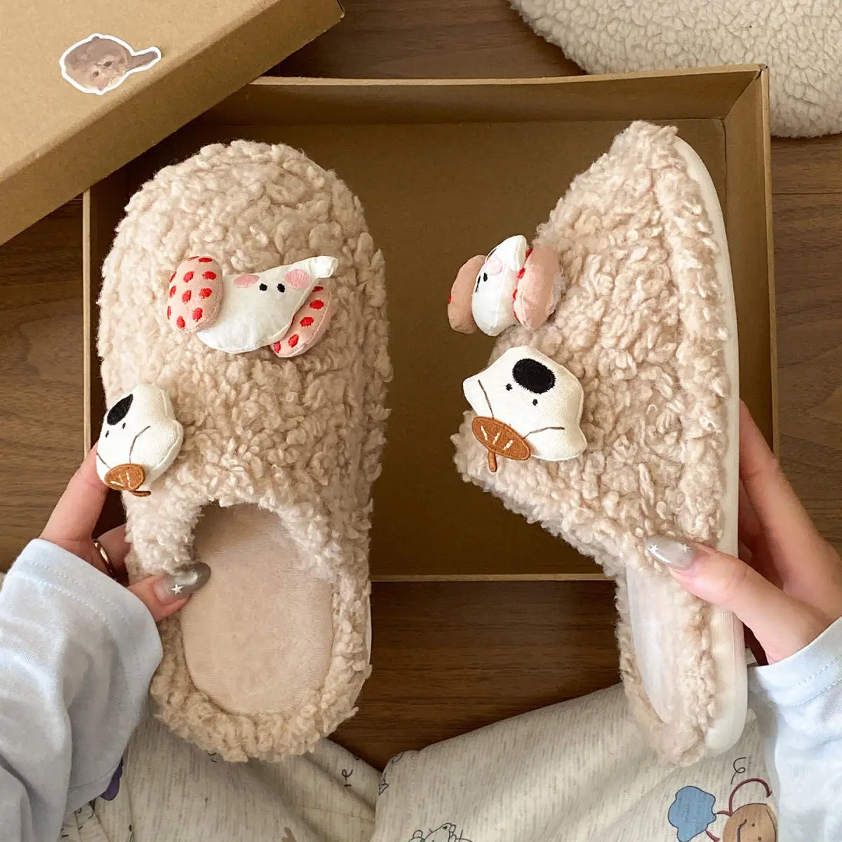 Cute Cartoon Furry Cotton Slippers for Women — feature 22