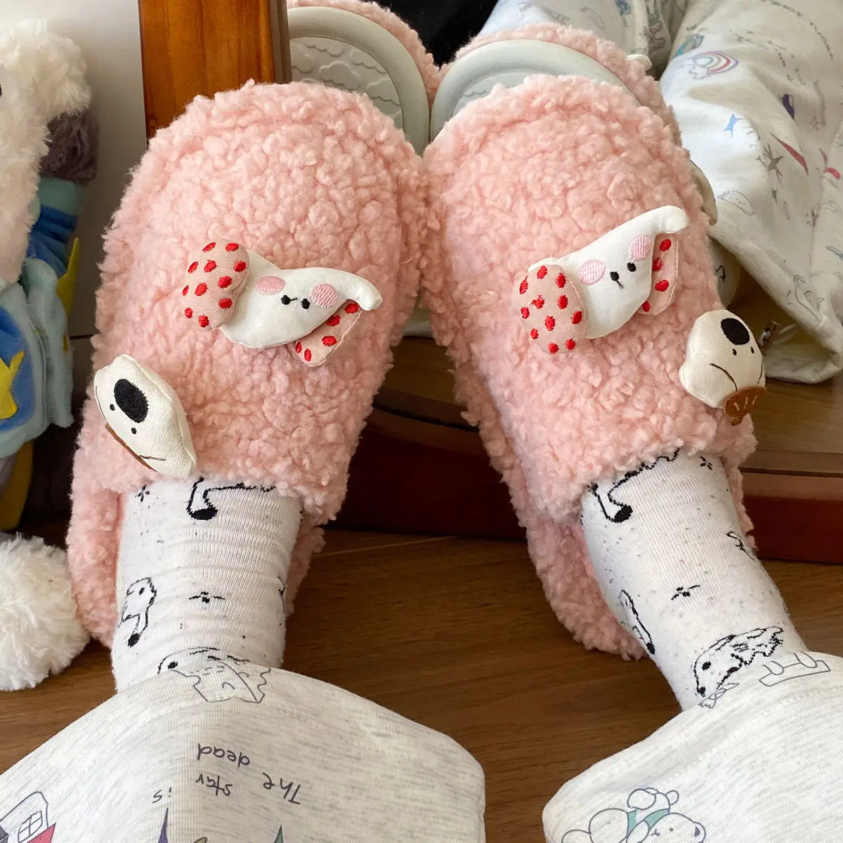 Cute Cartoon Furry Cotton Slippers for Women — feature 23