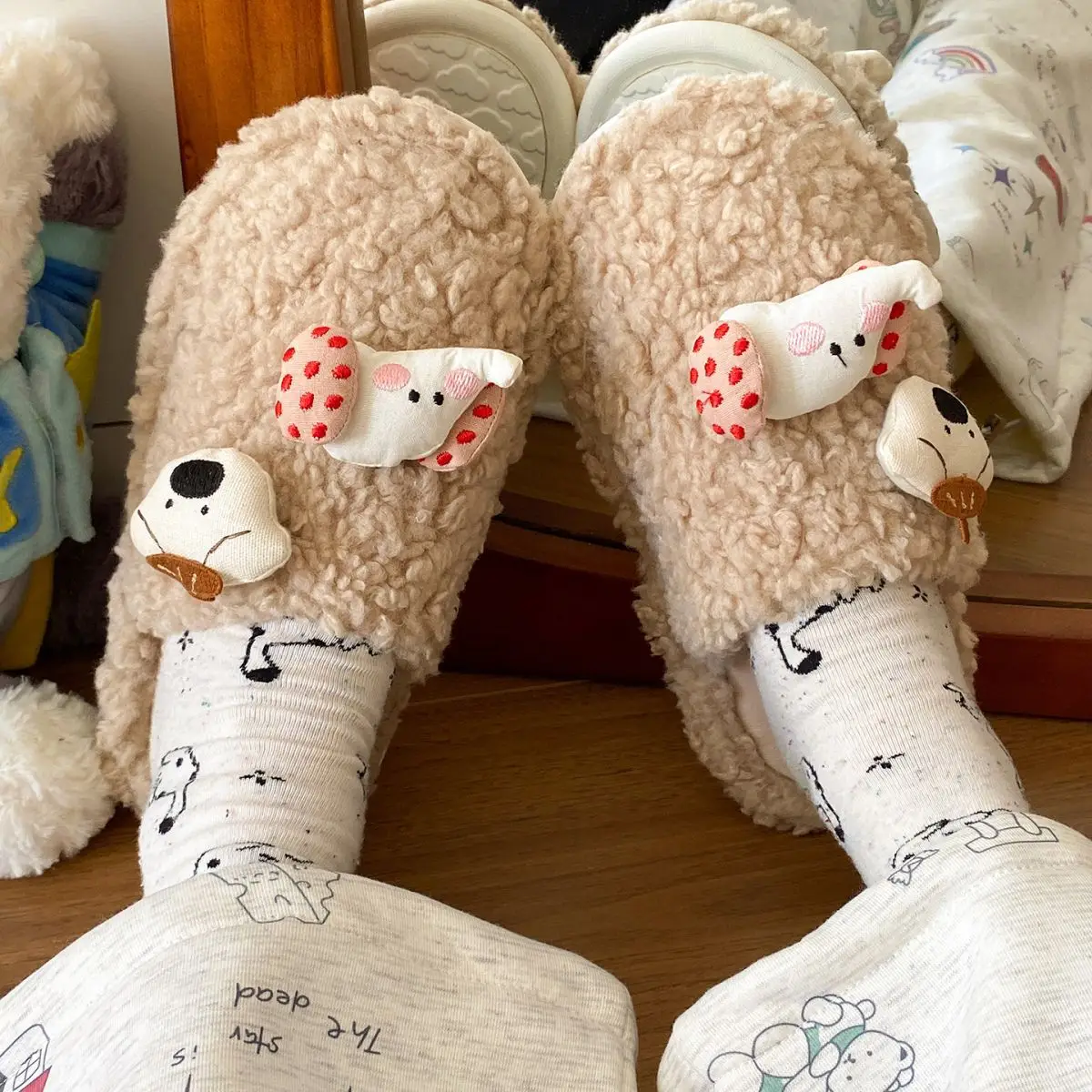 Cute Cartoon Furry Cotton Slippers for Women — feature 25