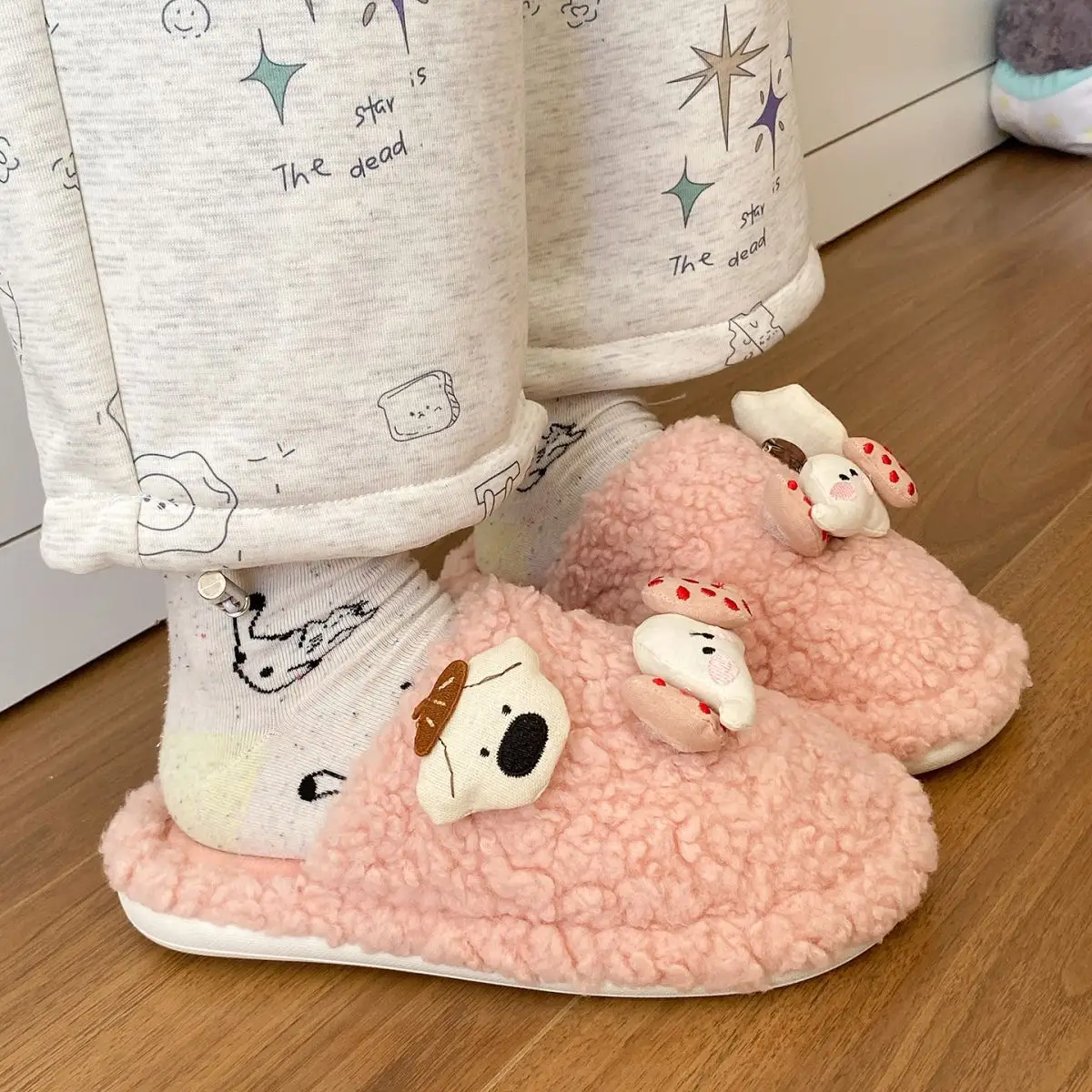 Cute Cartoon Furry Cotton Slippers for Women — feature 27