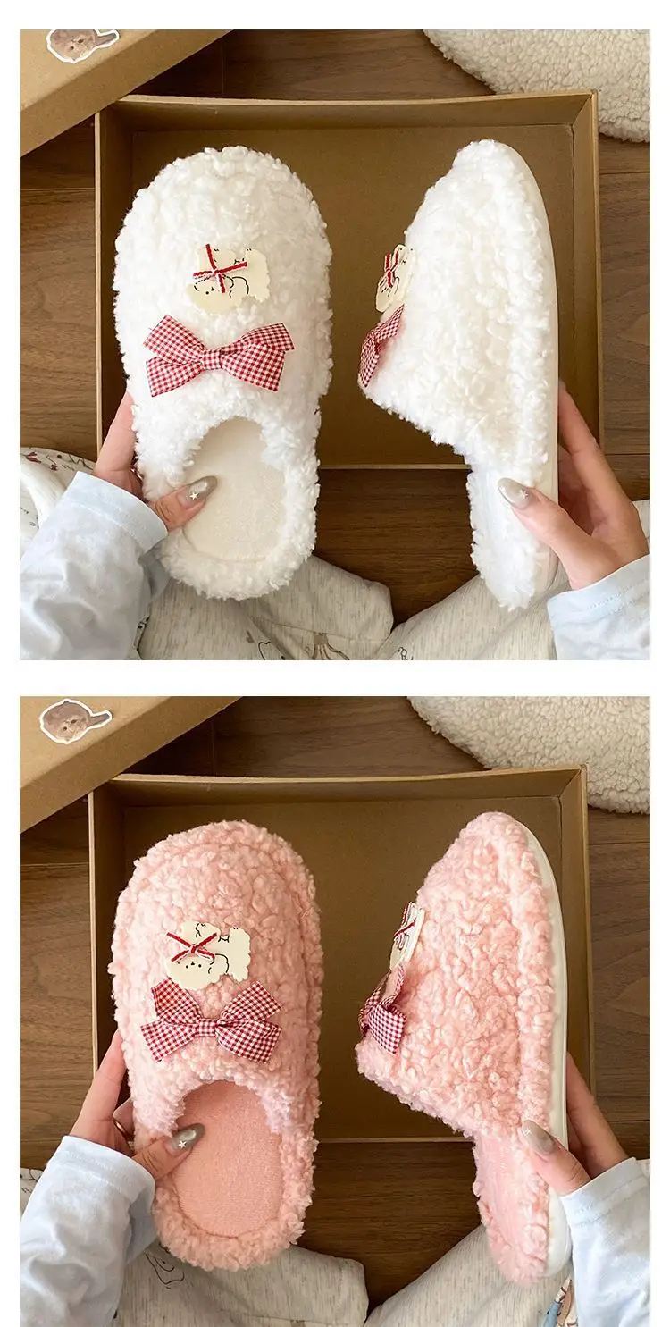 Winter Cartoon Bow Plush Cotton Slippers for Women — feature 16