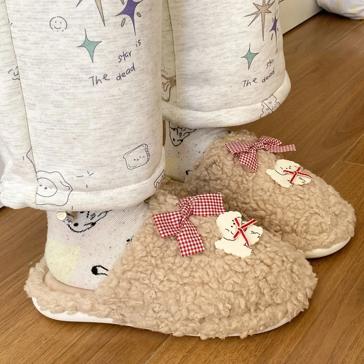 Winter Cartoon Bow Plush Cotton Slippers for Women — feature 26