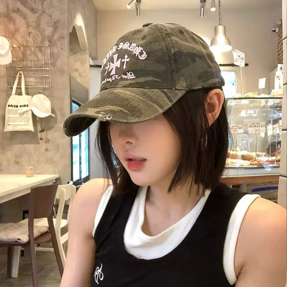 Women Camouflage Letter Cap Baseball Cap Face Slim