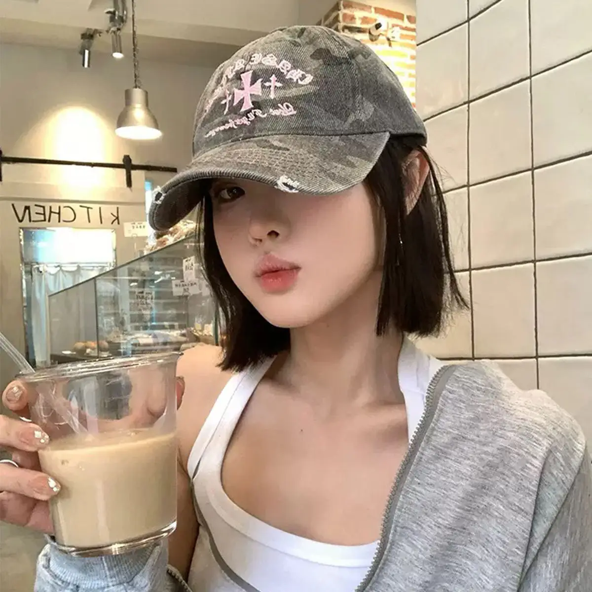 Women Camouflage Letter Cap Baseball Cap Face Slim