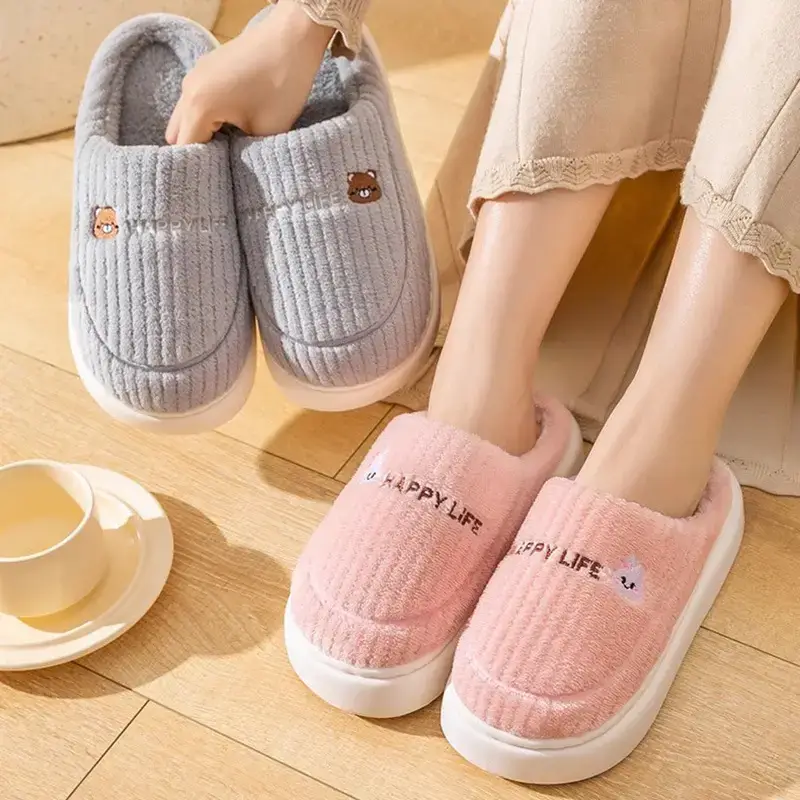 Manufacturer Wholesale Cotton Slippers for Men, Non-Slip Indoor Thick Plush Warm Couple Thick-Soled Home Winter Cotton Slippers for Women