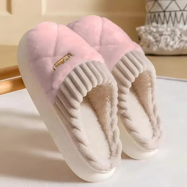 Manufacturer Wholesale Cotton Slippers for Men, Non-Slip Indoor Thick Plush Warm Couple Thick-Soled Home Winter Cotton Slippers for Women