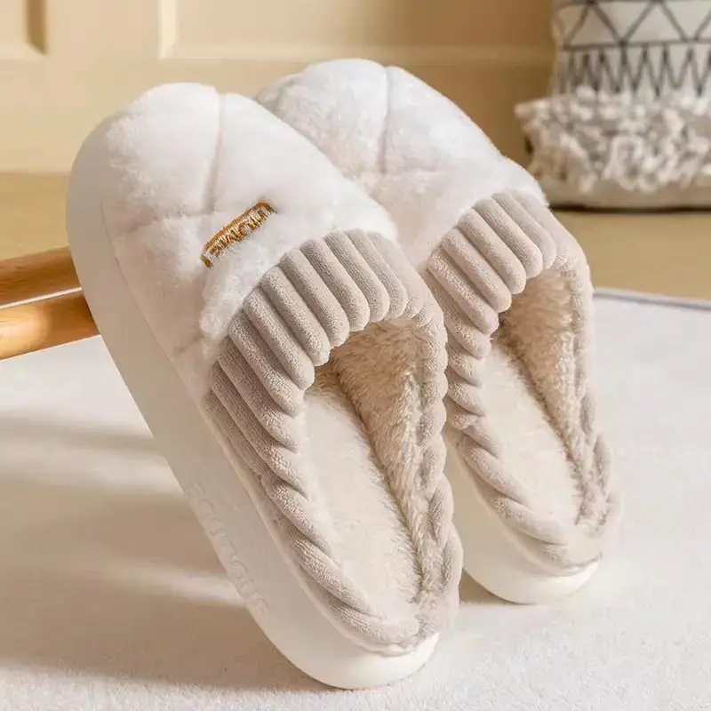 Manufacturer Wholesale Cotton Slippers for Men, Non-Slip Indoor Thick Plush Warm Couple Thick-Soled Home Winter Cotton Slippers for Women