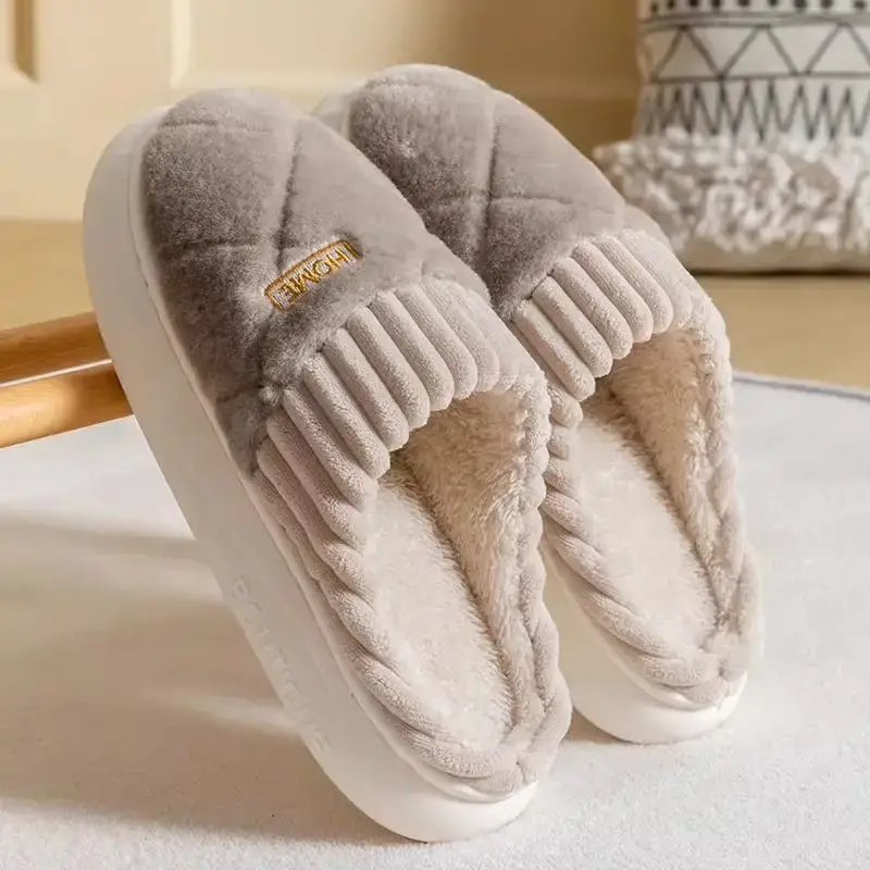 Manufacturer Wholesale Cotton Slippers for Men, Non-Slip Indoor Thick Plush Warm Couple Thick-Soled Home Winter Cotton Slippers for Women