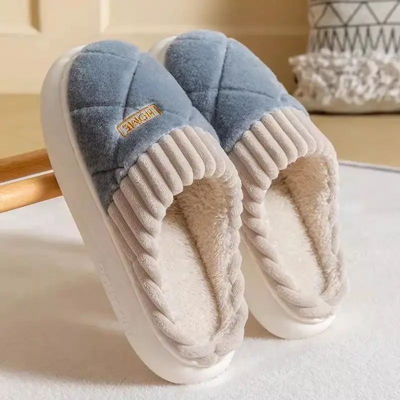 Manufacturer Wholesale Cotton Slippers for Men, Non-Slip Indoor Thick Plush Warm Couple Thick-Soled Home Winter Cotton Slippers for Women