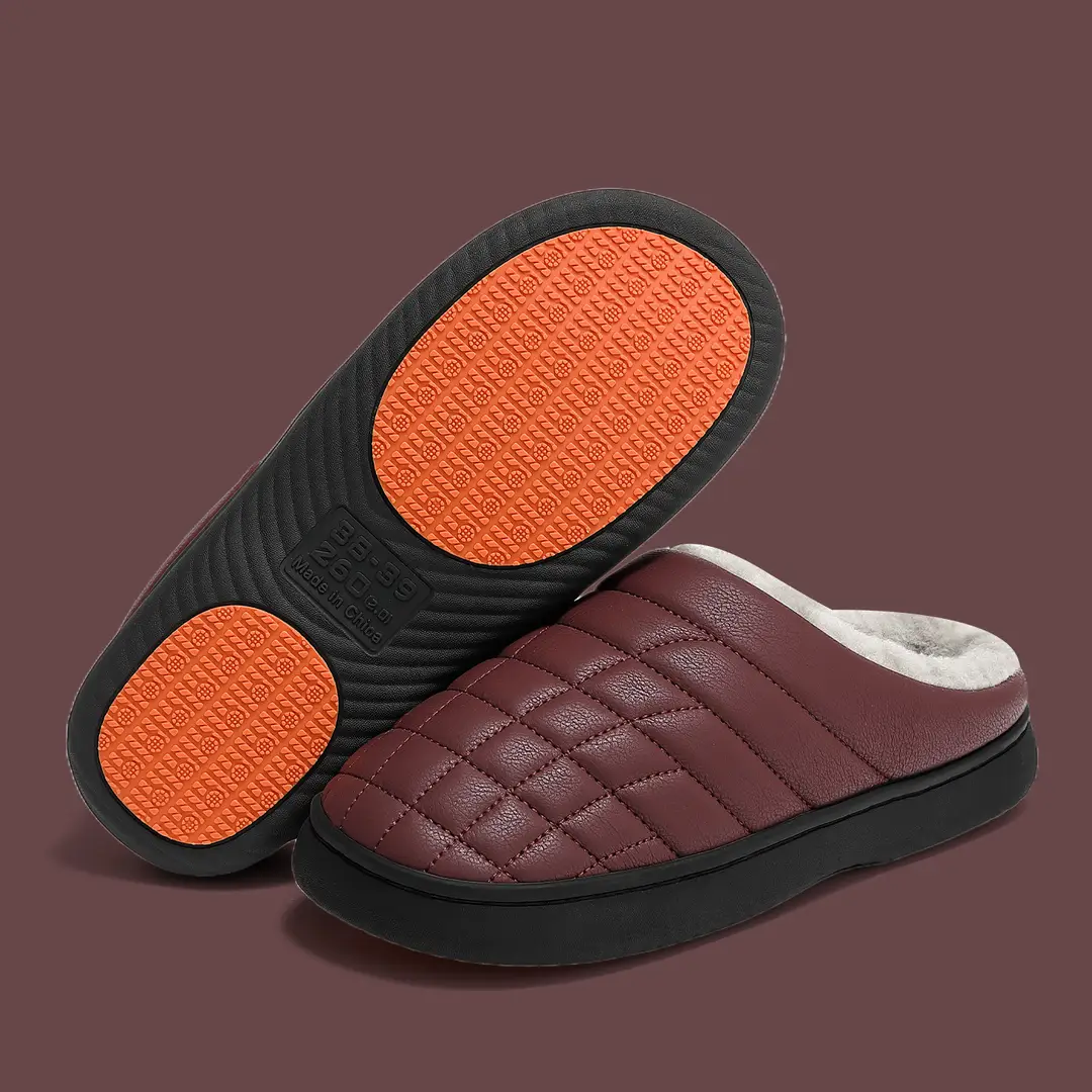 Non-Slip Cotton Slippers for Men in Autumn and Winter Pu Waterproof Middle-Aged and Elderly Home Indoor Soft-Soled Plush Warm Cotton Slippers for Women Wholesale - Image 4